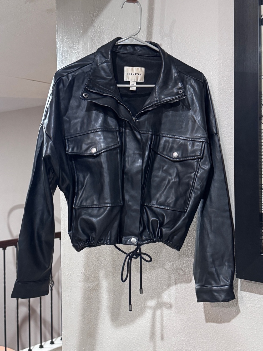 INDUSTRY Black Faux Leather Bomber Jacket